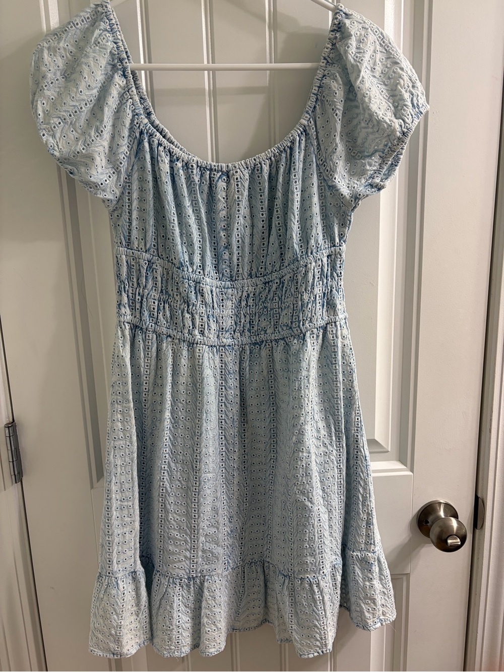 Sim & Sam Chambray Lt Blue Eyelet Babydoll Dress Sz M Cottage Coquette - Picture 4 of 5